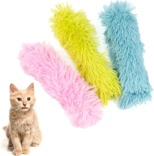 3 Pack Catnip Toy, Fluffy Cat Chew Toy Bite Resistant - Catnip Toys for Cats - Catnip Filled Cartoon Mice Cat Teething Toy, Soft and Durable Crinkle Sound, Interactive Chasing Chewing Toy