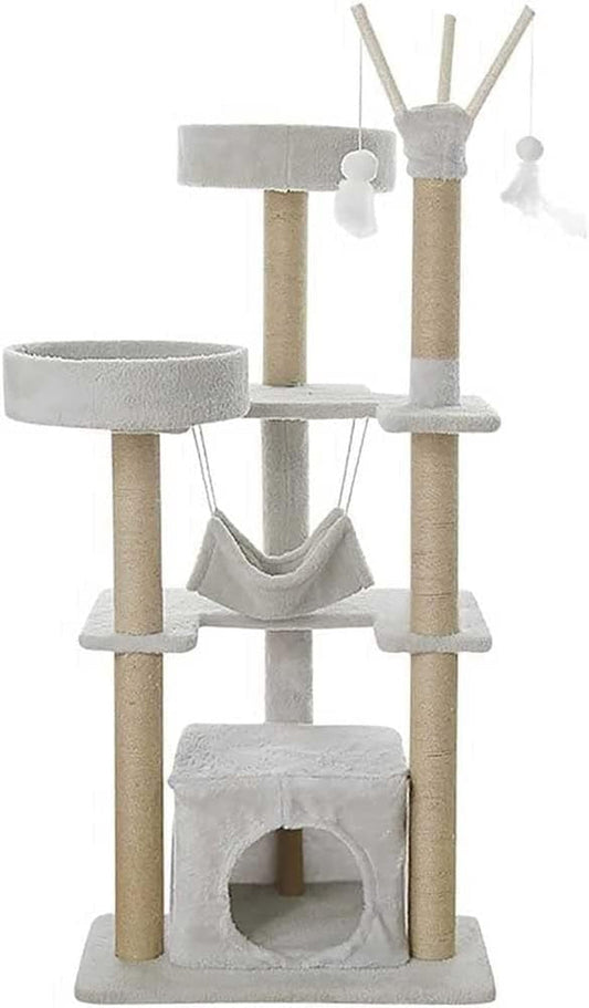 Multi-Level Cat Tree Cat Tower for Indoor Cats, Cat Tree Cat Tower Sisal Scratching Posts Cat Condo Play House Hammock Jump Platform Cat Furniture Activity Center, Gray