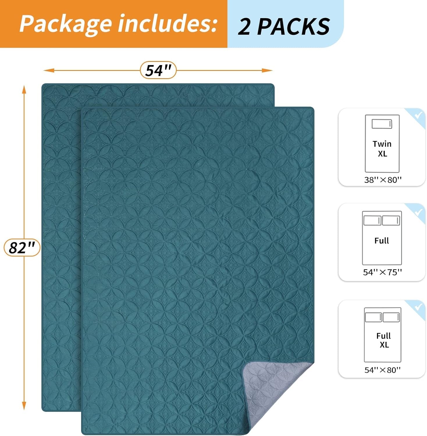 2 Packs Waterproof Dog Blankets Washable for Large Dog, All-Round Protector for Pets, Soft Reversible Dog Blankets anti Scratches Dirty for Bed Couch Sofa Furniture (54"×82",Teal/Grey Blue)