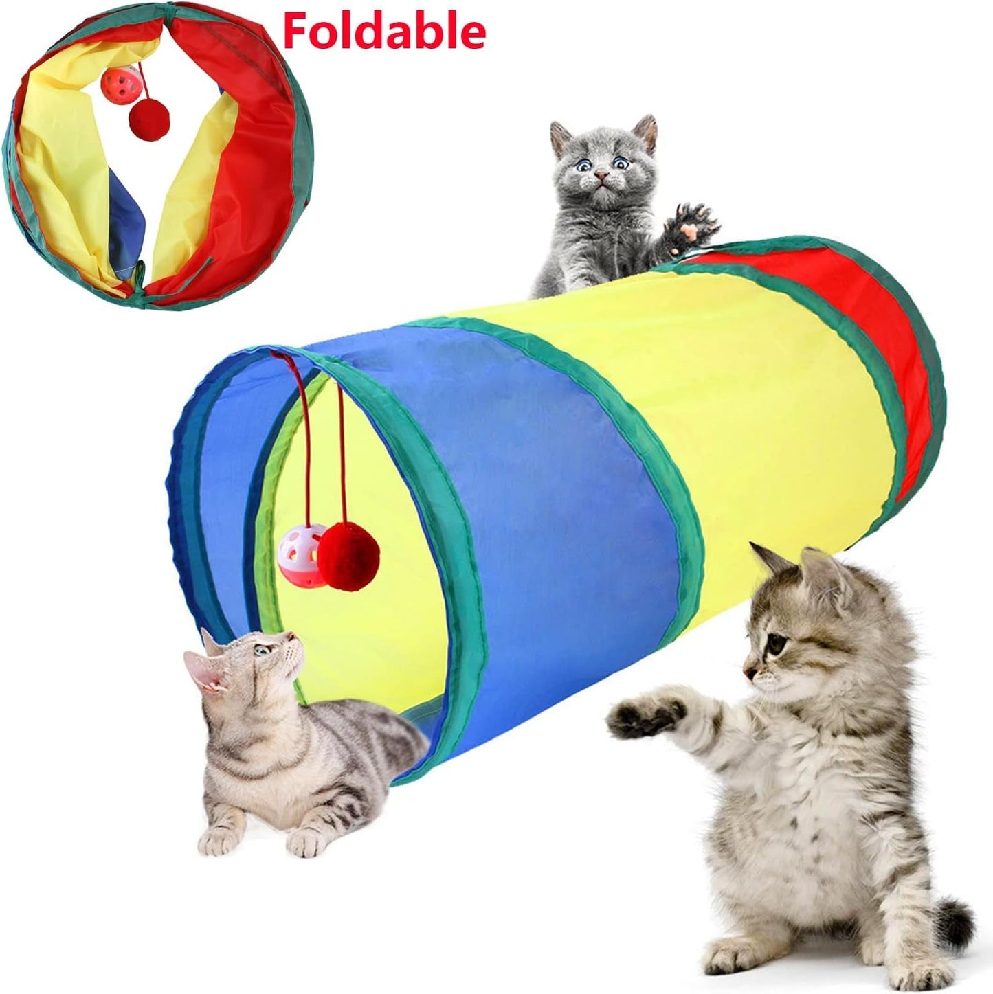 22 PCS Cat Kitten Toys Set,Ncluding Interactive Feather Teaser Toy, Mouse Tumbler, Mylar Crinkle Balls Bells Toys with Collapsible Tunnel (Random Color)