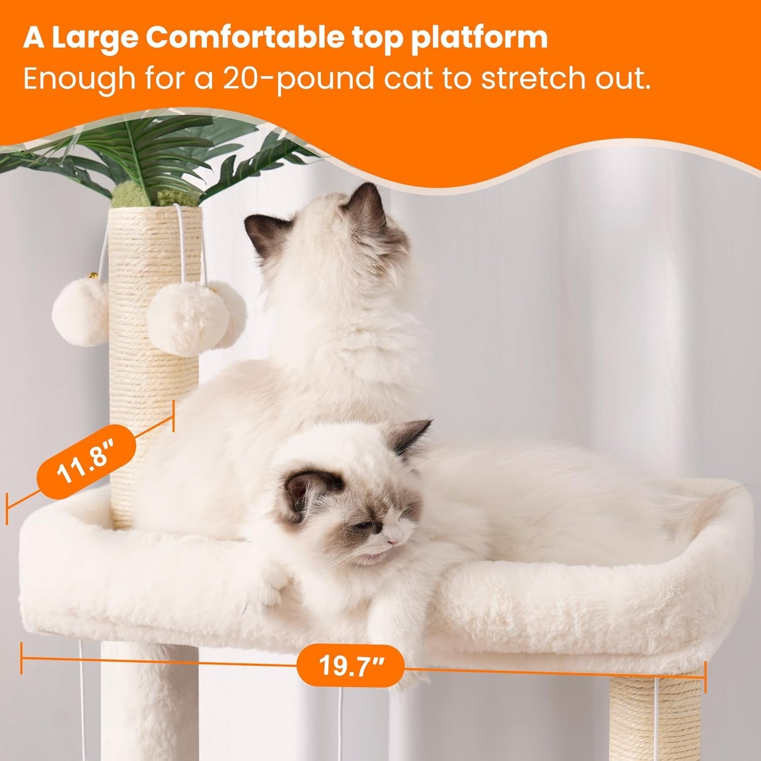 Hebly Wood Cat Tree for Indoor Cats, Cat Condo for Large Cats with Self Groomer,Modern Cat Scratching Tower with Basket,Hammock,Dangling Ball and Leaves,Rustic Brown HCT120SR