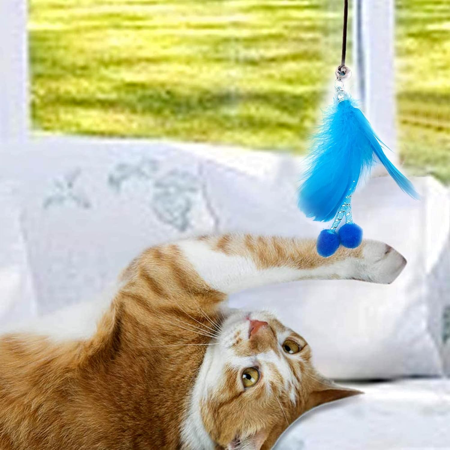 12Pcs Cat Feather Toys with Bells Blue for Male Cats Replacement for Wand Boy Kitten Toys Interactive Training Indoor Cat Playing Birthday Gift for Chasing Jumping Exercise Refill Toy