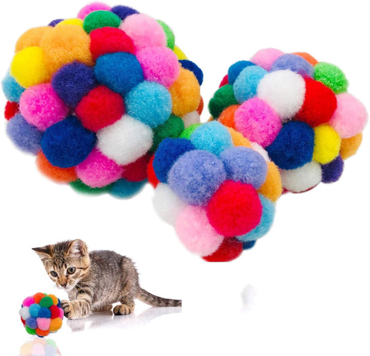 3Pcs Cat Toy Balls Kitten Pompon Ball with Bells Soft Wool Felt Ball Colorful Interactive Playing Chewing Training Teaser Toy