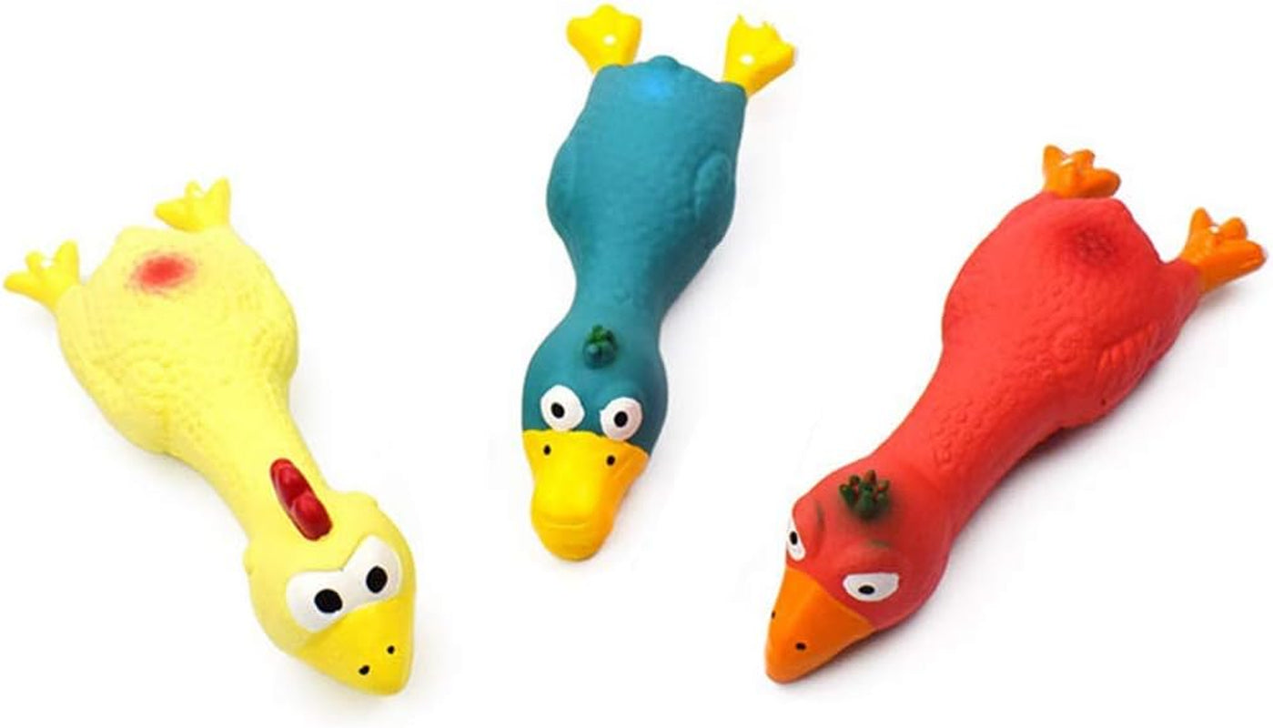 3PCS Dog Squeaky Toys, Dog Small Screaming Chicken Toys, 6.6" Long Soft Rubber Chew Molar Dog Toys for Puppy Small Medium Dogs