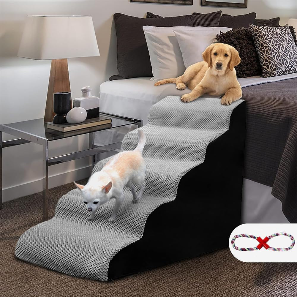 Dog Stairs/Dog Steps for High Beds 30-36 Inches Tall, Foam 6 Tier Pet Stairs/Steps for High Beds Small Large Dogs, Non-Slip Dog Ramps for Small Dogs, Older Dogs/Cats Injured, Grey