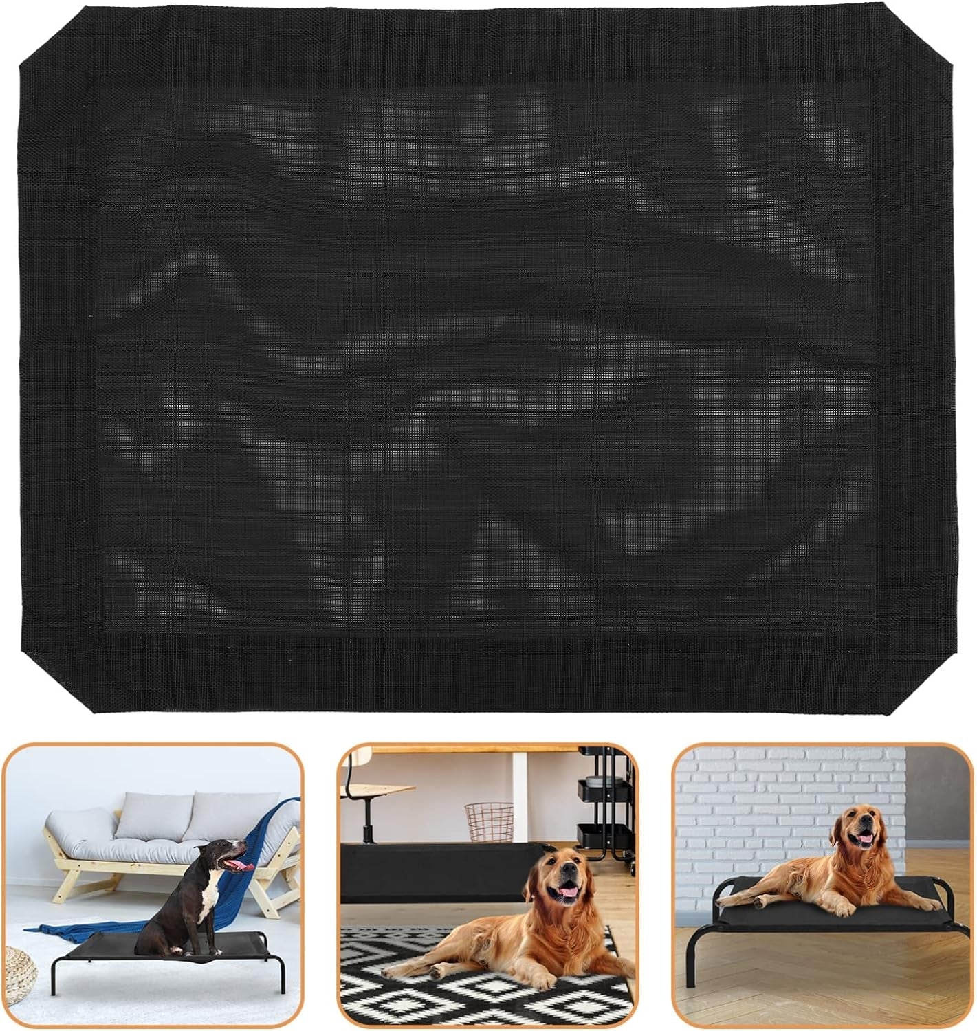 1Pc Elevated Dog Bed Replacement Mesh Detachable Cat Hammock Replacement Cover Breathable Mesh outside Dog Beds for Large Dogs Elevated Pet Bed for Puppy Kitten, Black