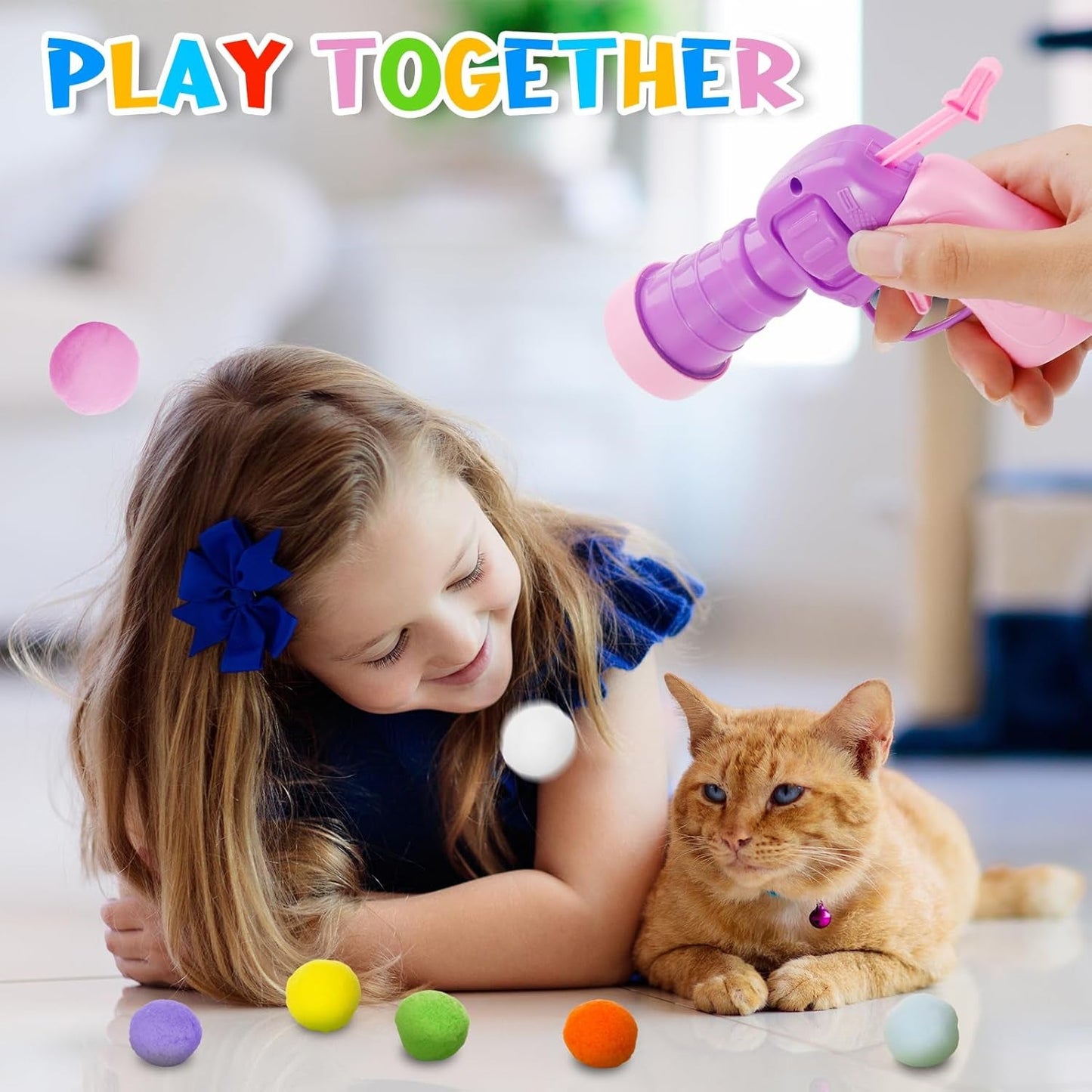 4 Pack Cat Plush Ball Launcher,Interactive Cat Toy with 12 Pcs Ping Pong Balls and 100 Pcs Plush Balls,Boredom Relief Silent Interactive Artifact Pet Supplies Suitable for Kittens,Dogs