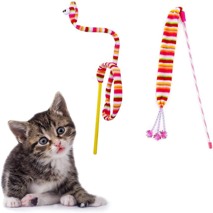 2PCS Cat Sticky Toys Rainbow Ribbon with Built in Bell Teaser and Exerciser for Cat and Kitten Cat Entertainment Toy