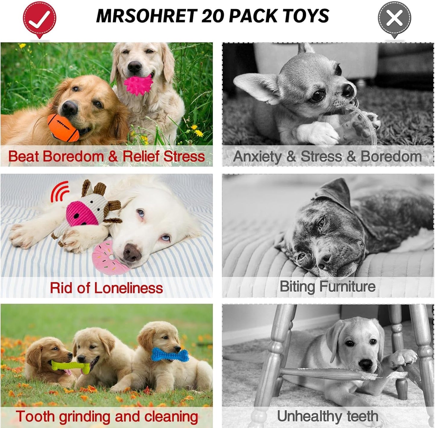 20Pcs Puppy Chew Toys for Teething, Dog Chew Toys with Rope Toys, Pet Dog Toothbrush, Treat Balls, Dog Plush Toys and Squeaky Toys for Small Medium Dogs, Cute Dog Toy with Basket