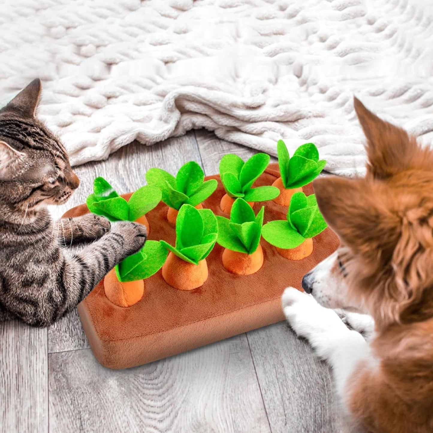 2 Set Creative Garden Carrot Plush Toy Cats Pull the Carrot Stuffed Toy Pet Interaction Vegetable Fruit Increase IQ Slow Feeder, 8 Carrots