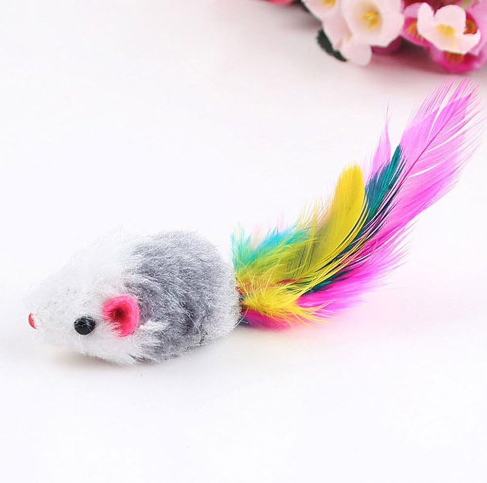 10Pcs/Lot Soft Fleece False Mouse Cat Toys Colorful Feather Funny Playing Mice Toy Birthday Xmas Gifts (Multicolor)