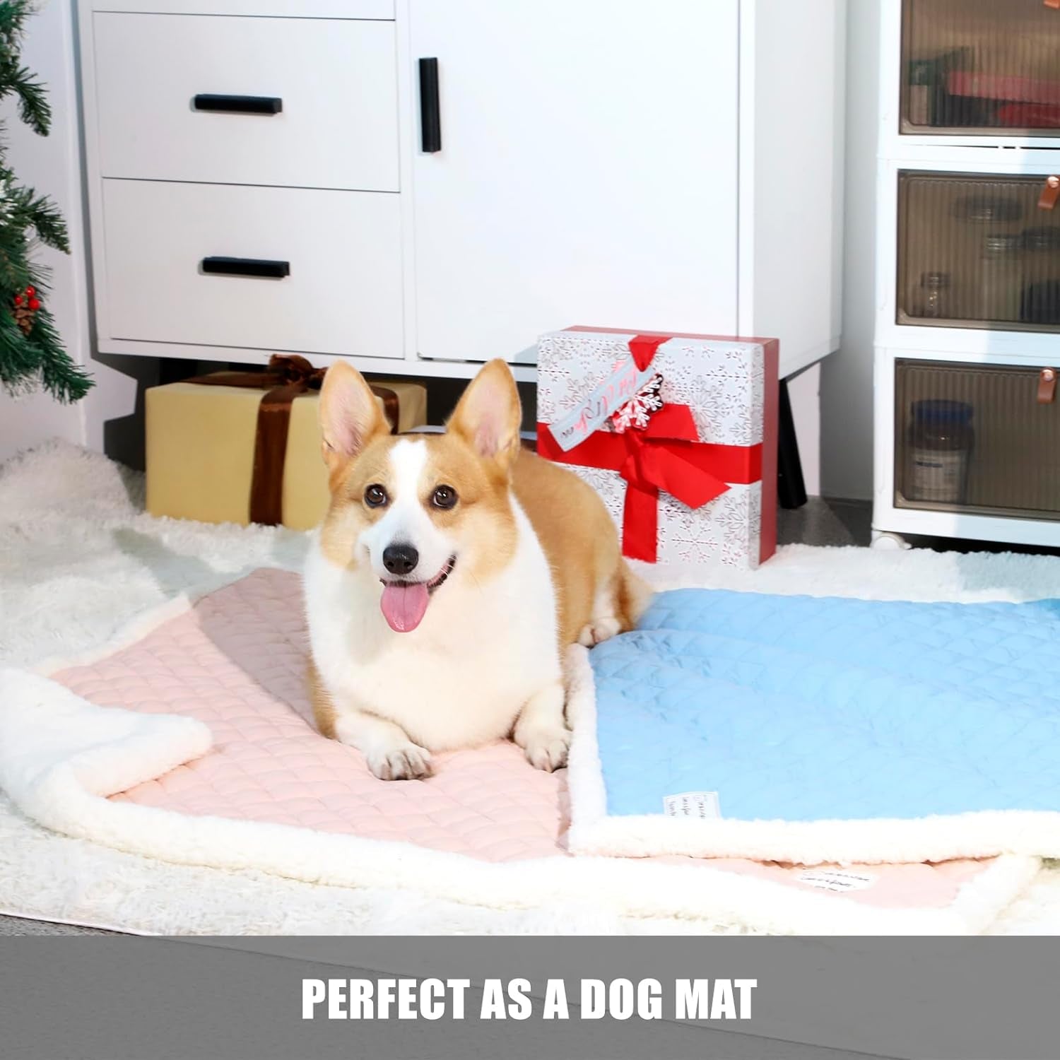 Dog Blanket for Floor Dog Dog Mat Dog Bed Mat for Floor Dog Bed Cooling Mat Warming Mat Ultra Soft Pet Bed Reversible (Cool & Warm) Dog Bed Pad with Machine Washable Pink (M)