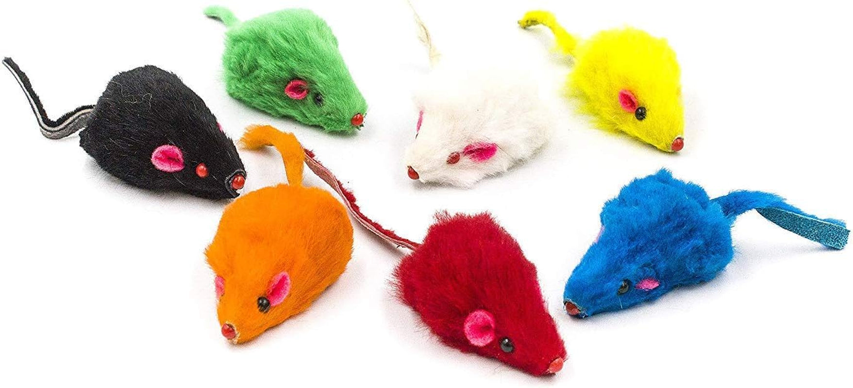 20 Rainbow Mice with Catnip and Rattle Sound Made of Real Rabbit Fur Interactive Catch Play Mouse Toy for Cat, Pack of 20 Mice