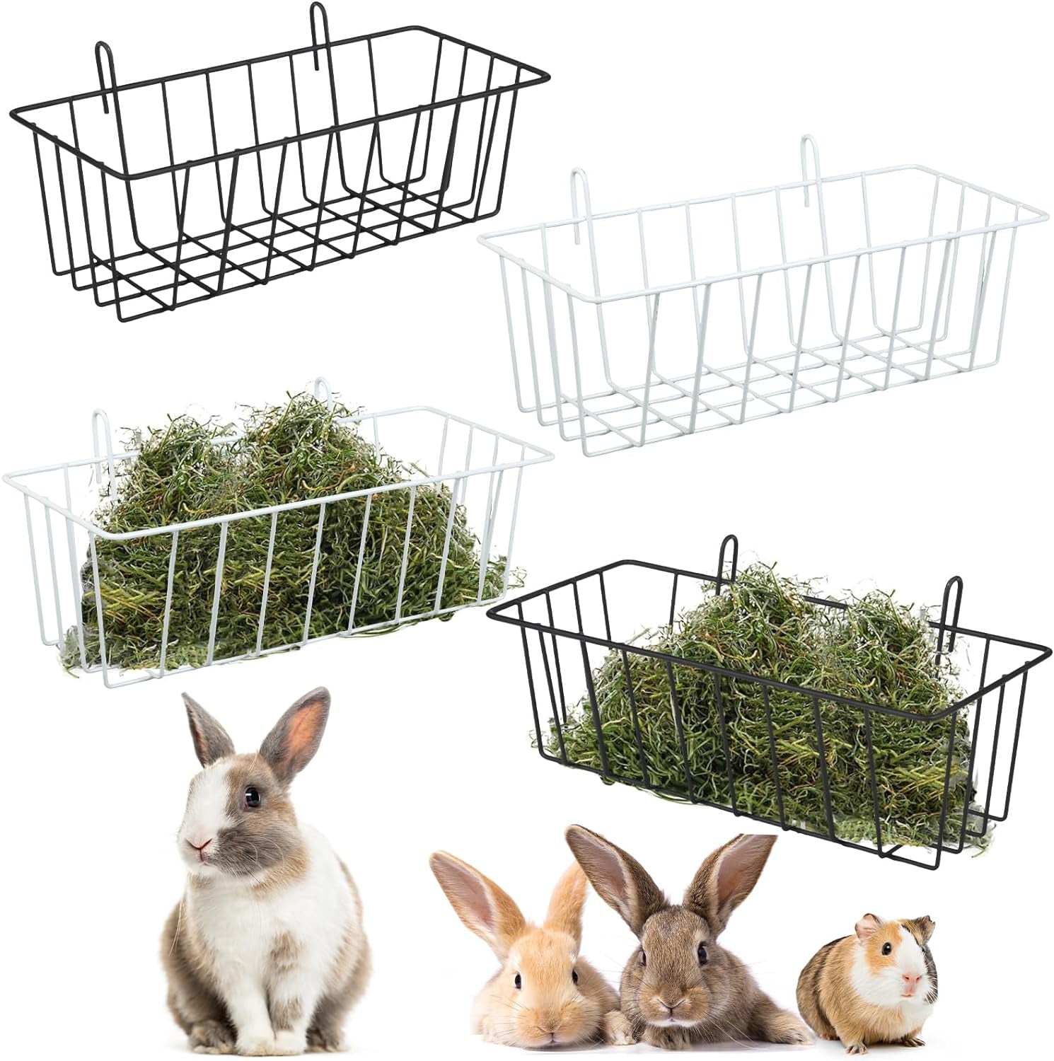 YASUOA Rabbit Hay Feeder with Hooks, Heavy-Duty Metal Hay Holder, Small Pet Hay Feeder, Ideal Feeding Supplies for Rabbits （4Packs）