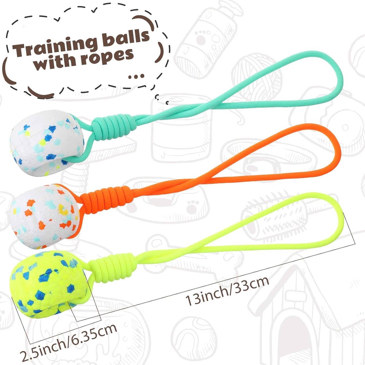 3 Pcs Dog Ball with Rope Dog Rope Toys Training Ball on a Rope ETPU with Handle for Tug of War Dog Throw Toys Exercise Fetch Toys for Small Medium Large Dogs Rewards Gifts