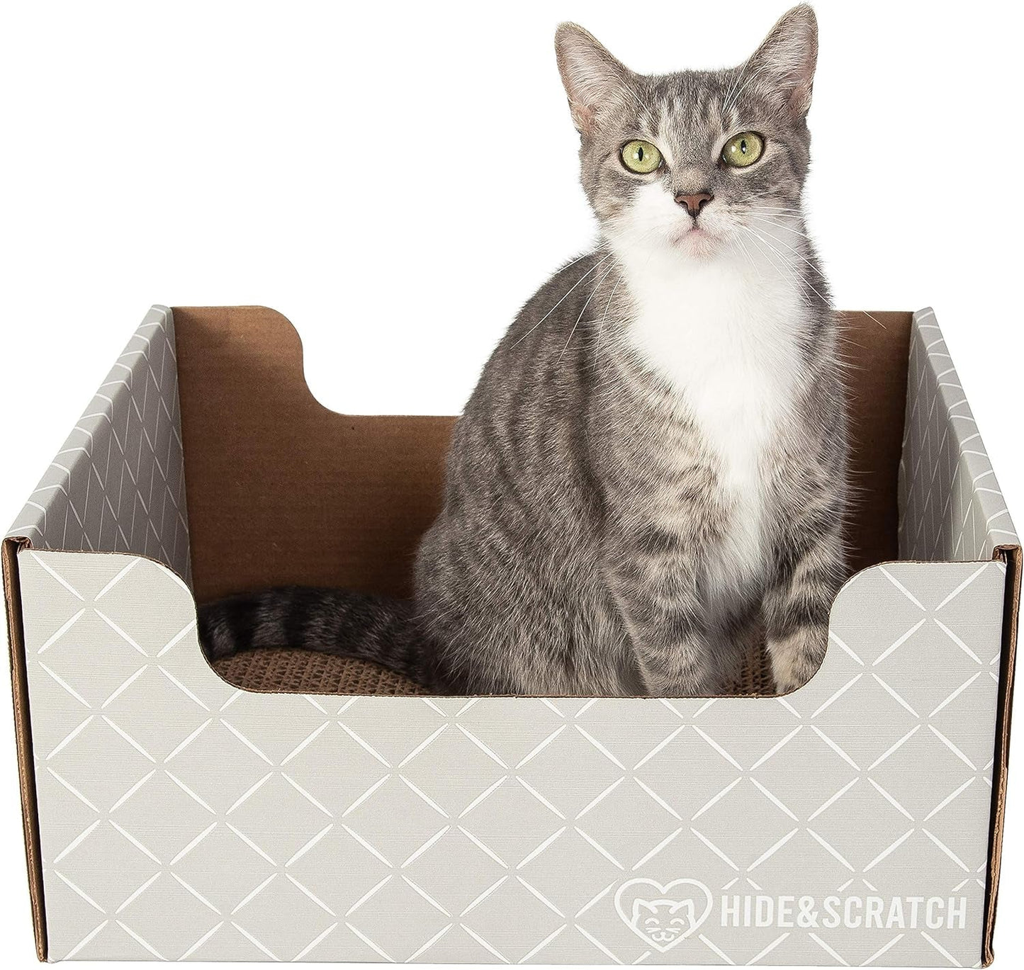 Hide & Scratch Extra-Large Heavy Duty Cardboard Cat Scratcher Box and Cat Bed with Refillable Scratch Pad