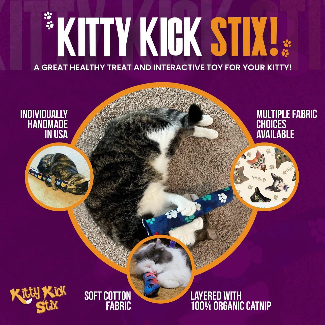 Kitty Kick Stix 11" Original Catnip Kicker Toy (Set of 2), Handmade in USA by Cat Lovers, Interactive Natural Cat & Kitten Toy, Packed with 100% Potent Catnip for All Breeds
