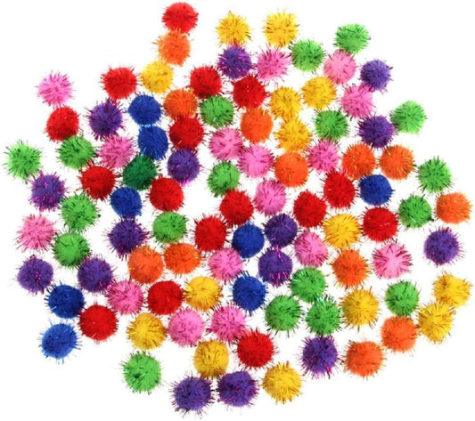 100Pcs Colorful Mini Sparkly Glitter Tinsel Balls Small Pom Ball for Cat Ornaments,Pet Supplies