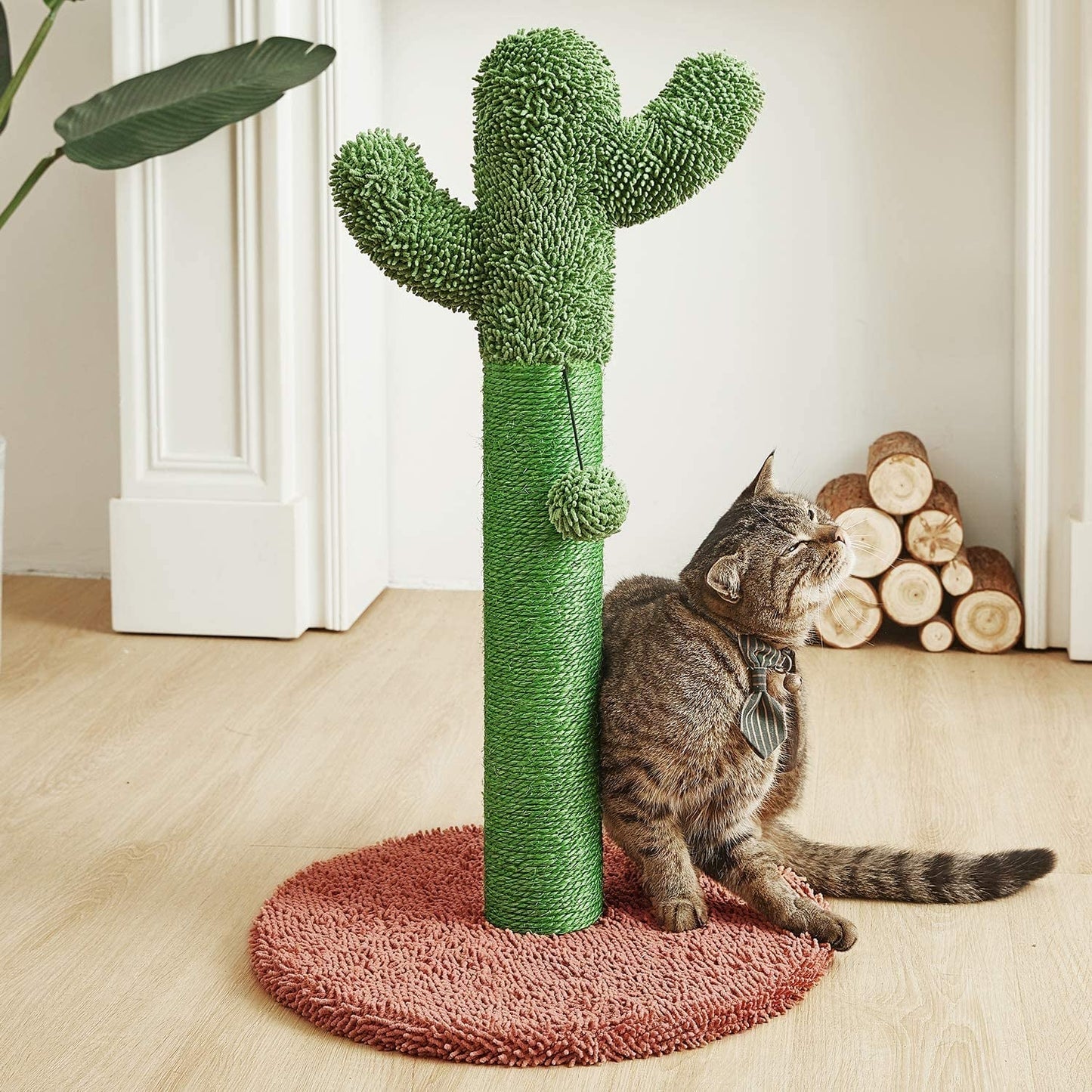 25.6" Cactus Cat Scratching Post with Dangling Ball for Cats Brown