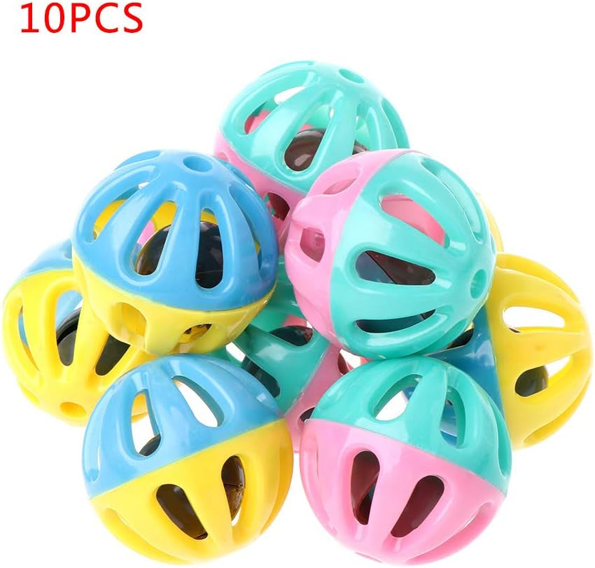 10 Pieces Hollow Ball with Bells Pet Dog & for Cat Training Toys Little Kitten Chew Toys Fun Interactive for Hamst Automatic Spinning Feather Cat Toy Automatic Cat Toys for Indoor Cats Electric