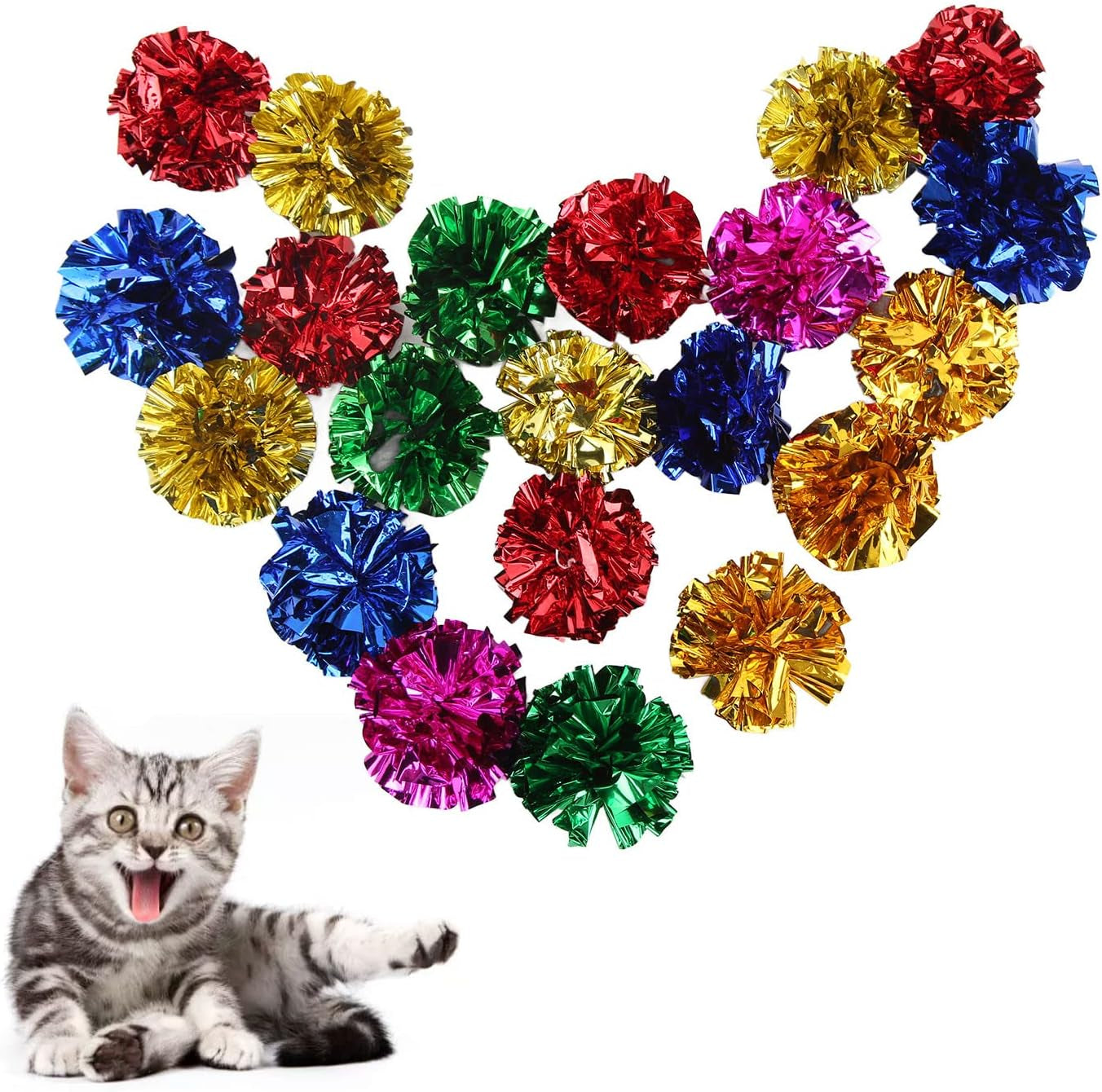 30 Pack Crinkle Balls Cats Sparkle Ball Colorful Mylar Balls Crinkle Paper Ball for Cats Interacting