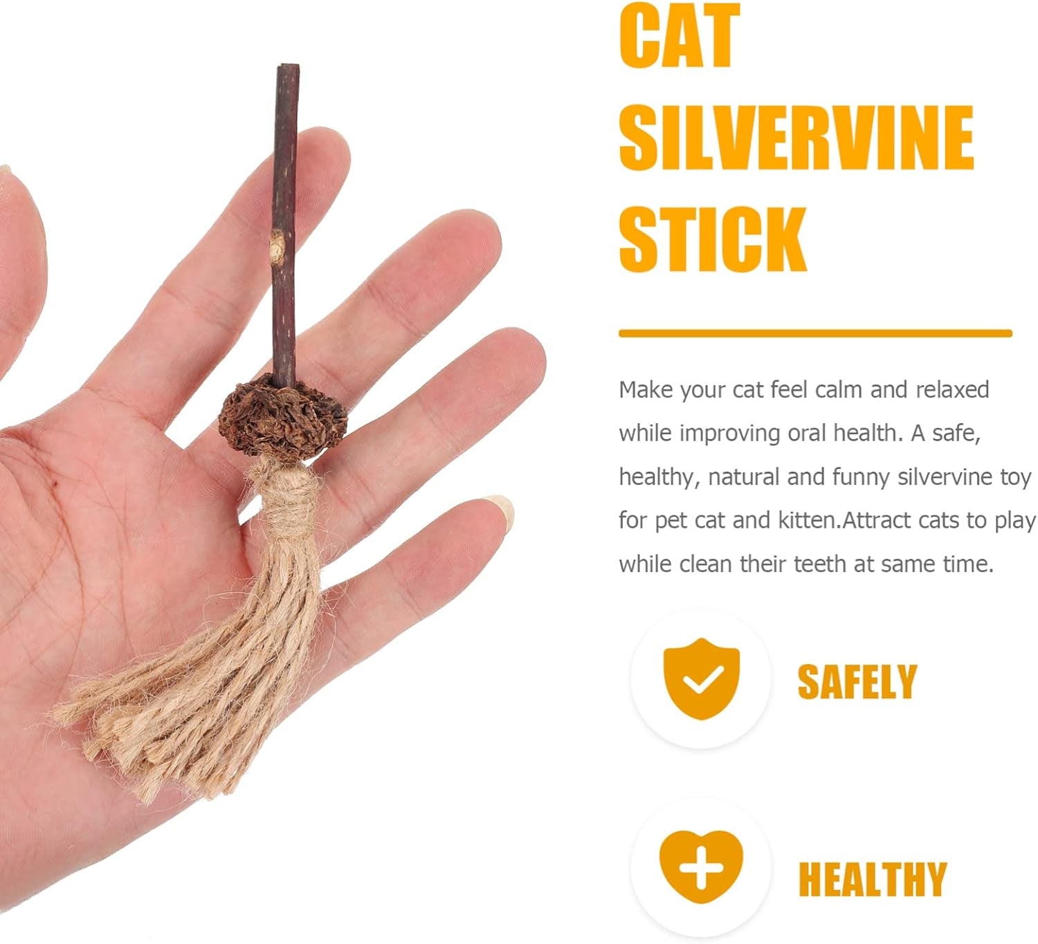 3Pcs Cat Toys, Silvervine Cat Toy Cats Catnip Treat Sticks Broom Shape Kitten Teething Chew Toy Silvervine Cat Chew Toys Cat Teaser Wand Toys Catnip Toys for Indoor Cats