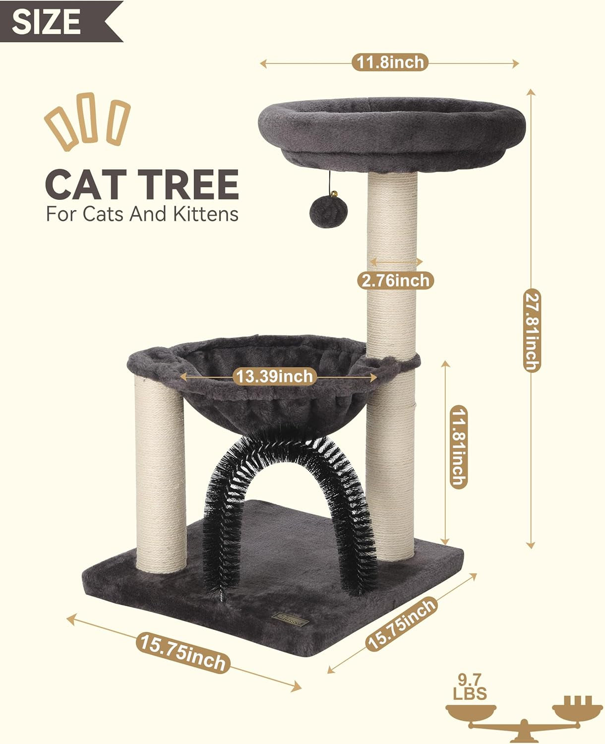 HOOPET Cat Tree,27.8 INCHES Tower for Indoor Cats, Multi-Level Cat Tree with Scratching Posts Plush Basket & Perch Play Rest, Activity Dangling Ball Kittens/Small Cats