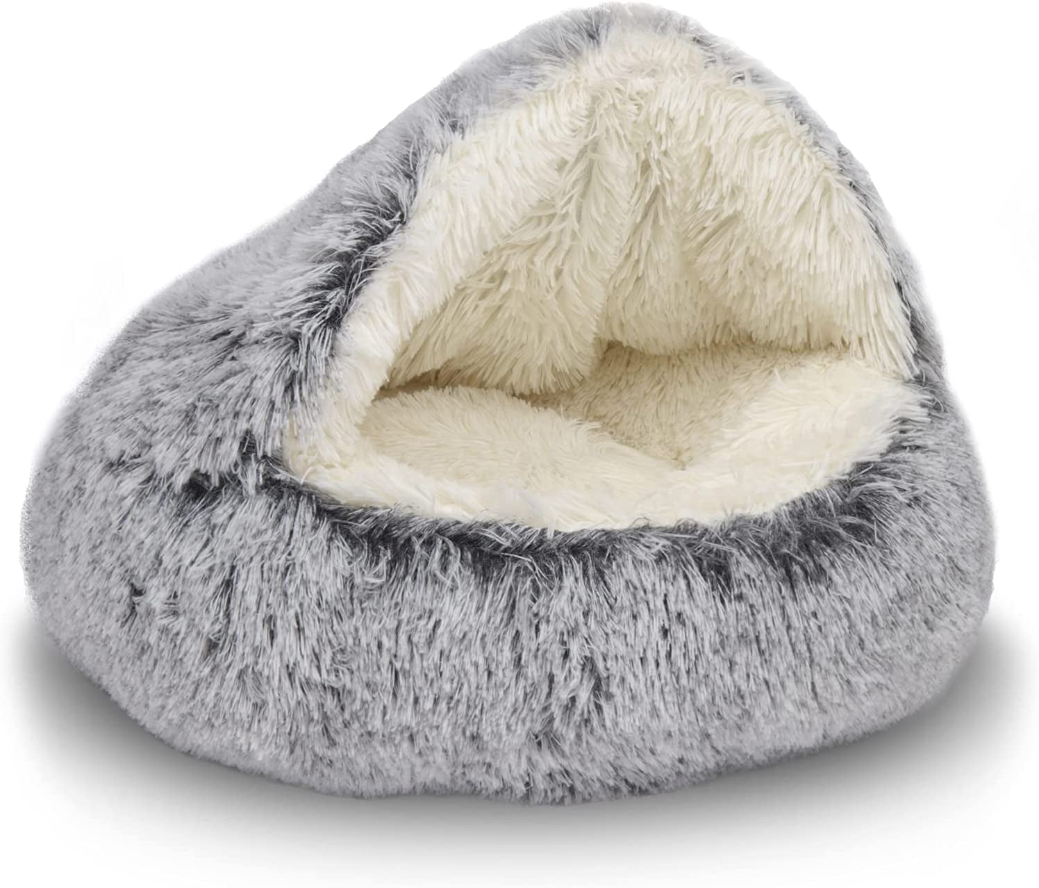 Cat Bed round Plush Fluffy Hooded Cat Bed Cave, Cozy for Indoor Cats or Small Dog Beds, Soothing Pet Beds Doughnut Calm Anti-Nxiety Dog Bed - Waterproof Bottom Washable (26×26Inch, Coffee)