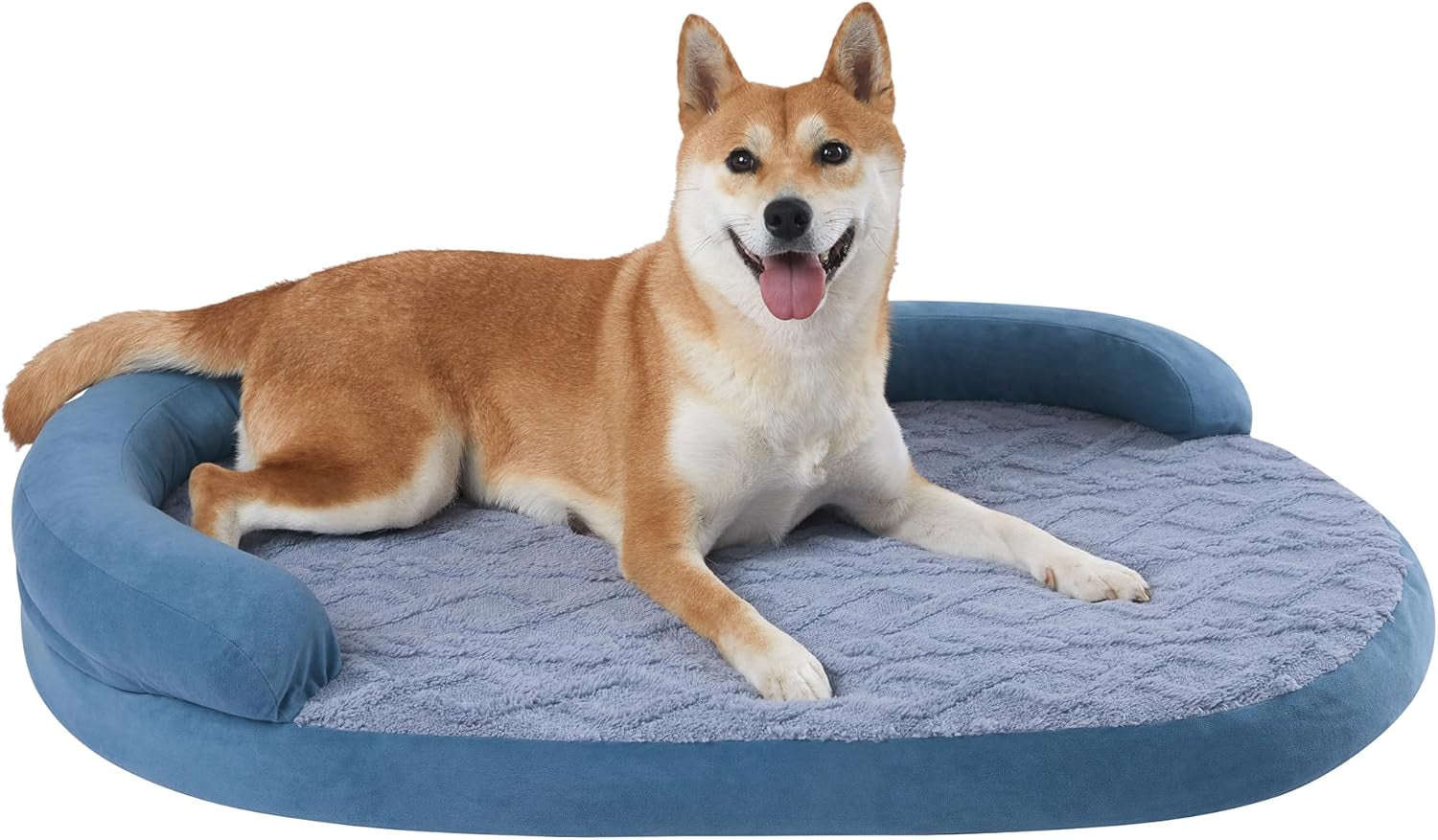 Jiupety Dog Bed with Egg-Crate Foam, Waterproof Dog Bed with Half Oval Pillow, Easy to Enter and Exit, Excellent Cloth, High-Gain Egg-Crate Sponge, Luxury, Waterproof, Soft and Comfy (Blue)