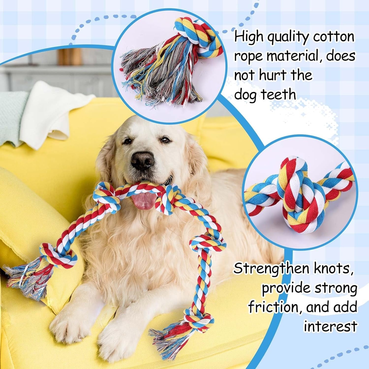 3 Pcs Dog Rope Toys for Aggressive Chewers 3 Feet 5 Knots Dog Toys for Large and Medium Dog Tough Twisted Dog Chew Rope Toy for Tug of War Dog Toy Teeth Cleaning