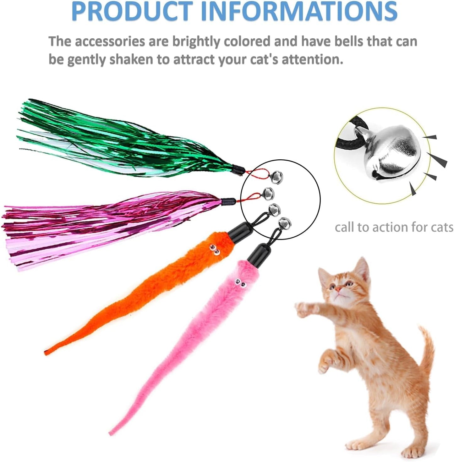 2Pcs Retractable Cat Wand Toys,Cat Fishing Rod with 11Pcs Cat Feather Toys Refills,Cat Toys Wand for Indoor or Outdoor Cats.