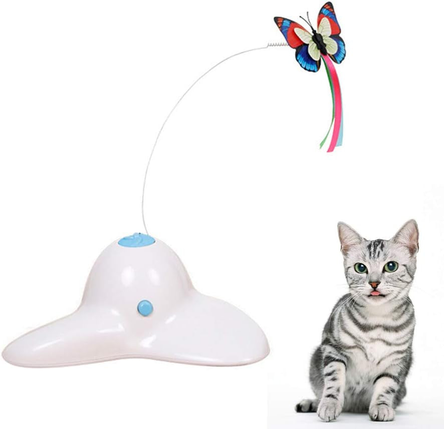 1Pc Electric Rotating Pet Cat Toys Interactive Teaser Cats Toy without Battery (White)- Dog Toy