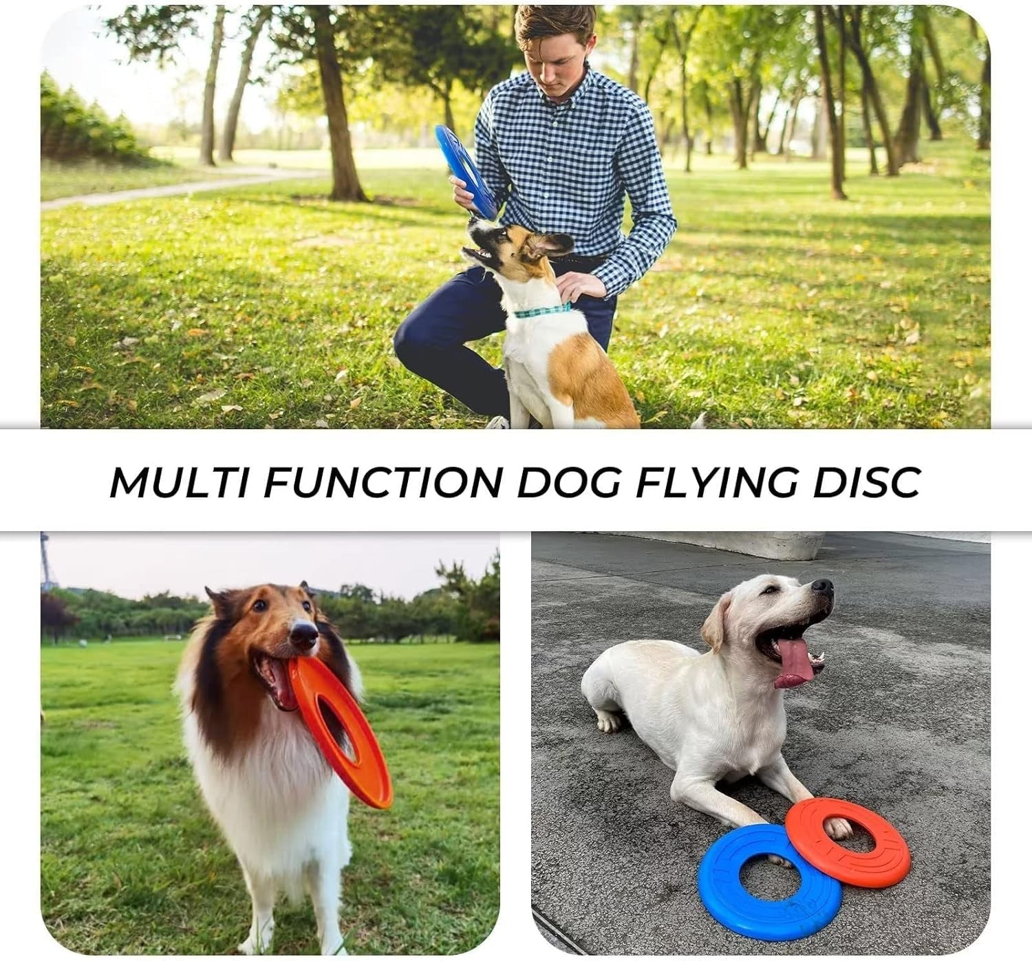 2 Packs Dog Toy Flying Disc, Pet Training Rubber Flying Toy Golf Saucer Fetch, Floating Water Dog Toy 2Pcs for Small, Medium, or Large Dogs Outdoor Flight, BLUE & RED