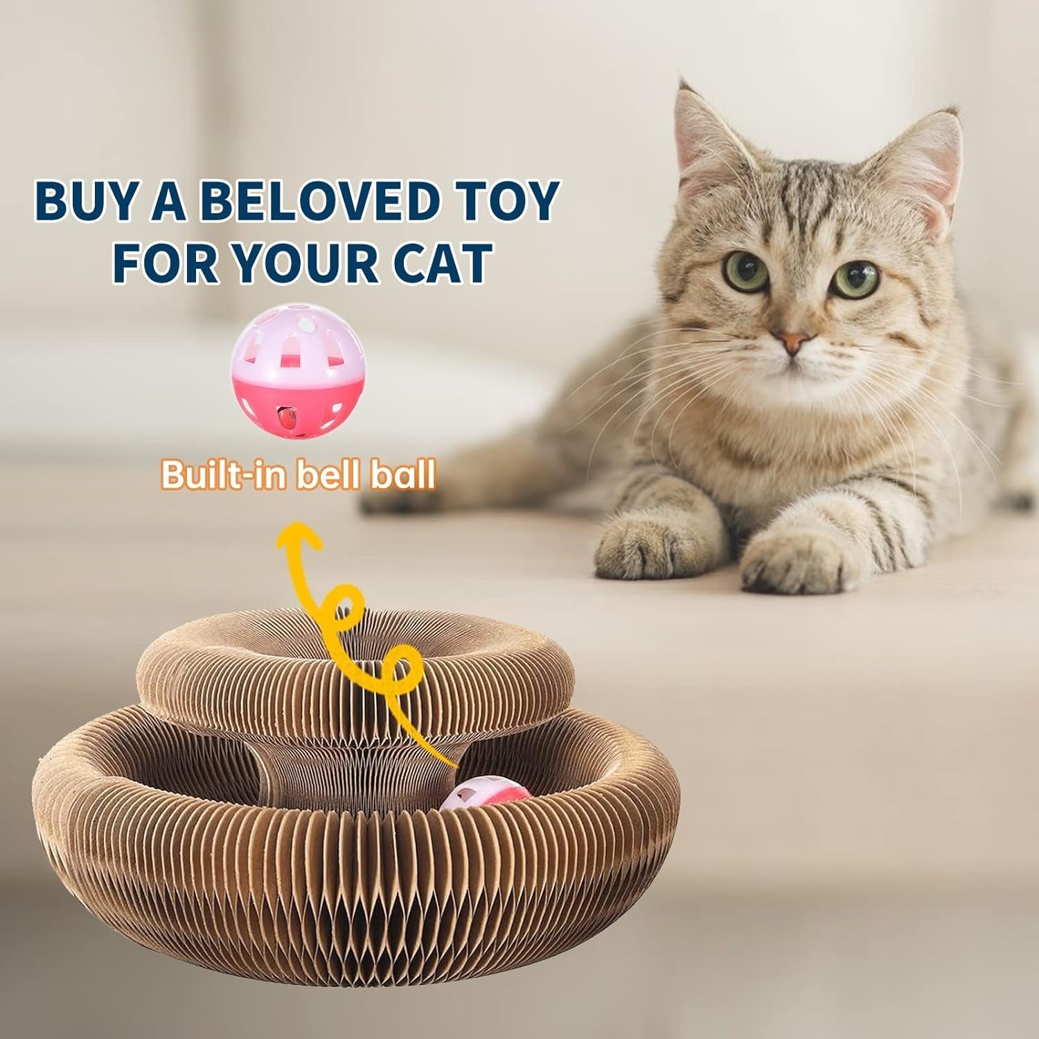 2PC Magic Organ Cat Scratching Board, Cat Toys, Interactive Scratch Pad Cat Toy with Toy Bell Ball, Stretchy Cat Accordion Toy for Kitty & Cat Lovers Gifts (2 Pack)