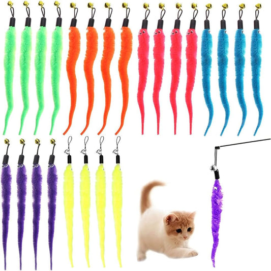 24 PCS Cat Worm Toy Refills Cat Wand Toy Replacement, Feather Worm Teaser Refills Attachment for Indoor Cats Kitten