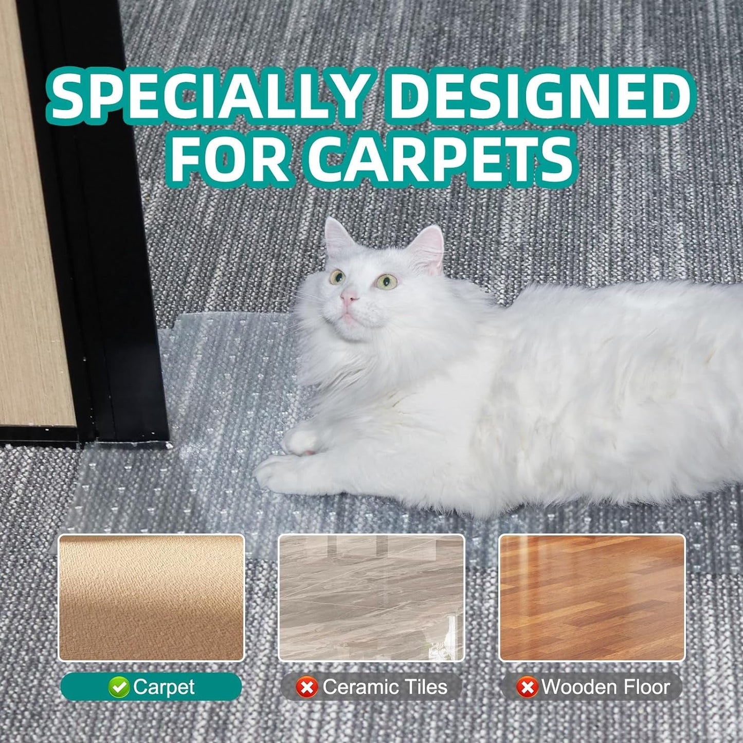 KHS Carpet Protector for Pets, 3.6Ft Plastic Carpet Protector for Doorway, DIY Non Slip Clear Cat Carpet Protector Mat, Easy to Cut Carpet Scratch Stopper, Cat/Dog Scratch Carpet Protector Roll