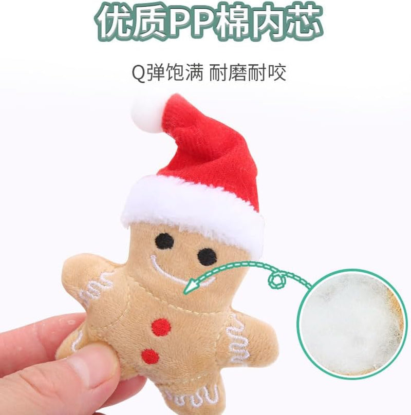 4 Packs Catnip Toys Interactive Toy Costume Plush Christmas Gingerbread Man Cat Toys