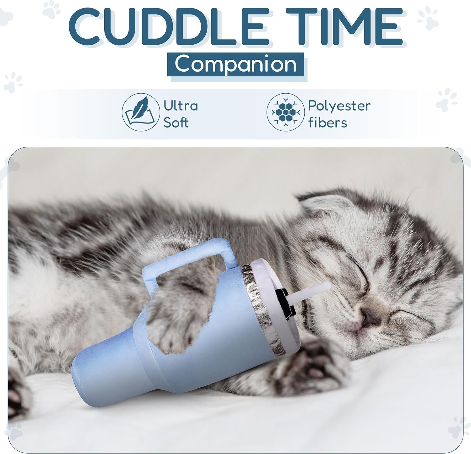 Kitty Kollection | Plush Kitty Cup Tumbler Catnip Toy with Crinkle Paper – Trendy, Cute, Funny Parody Cat Toy (Chambray Blue)