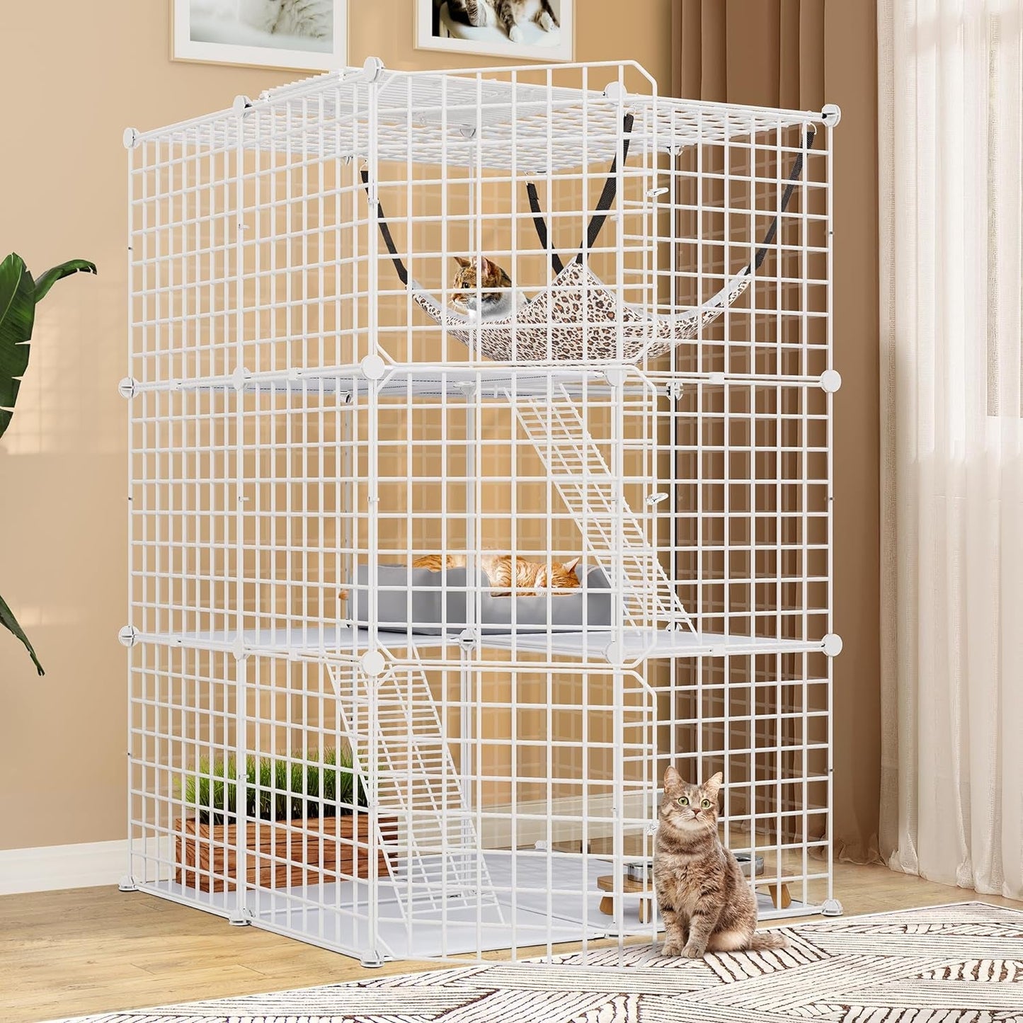 YITAHOME 4-Tier Indoor Cat Enclosure with Hammock - Large Metal Wire Playpen Kennel for 1-3 Cats