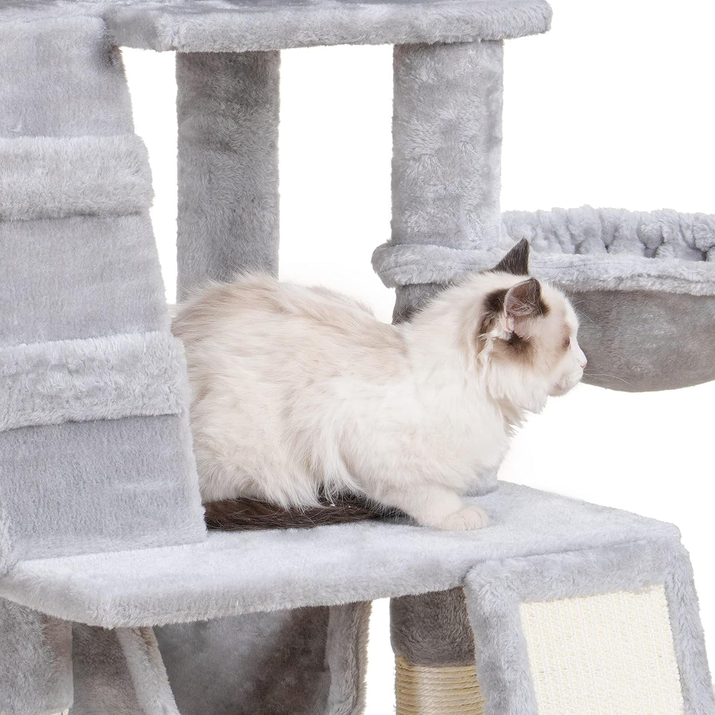 Heybly Cat Tree, Cat Tower for Indoor Cats,Multi-Level Cat Furniture Condo for Cats with Padded Plush Perch, Cozy Basket and Scratching Board Light Gray HCT014W