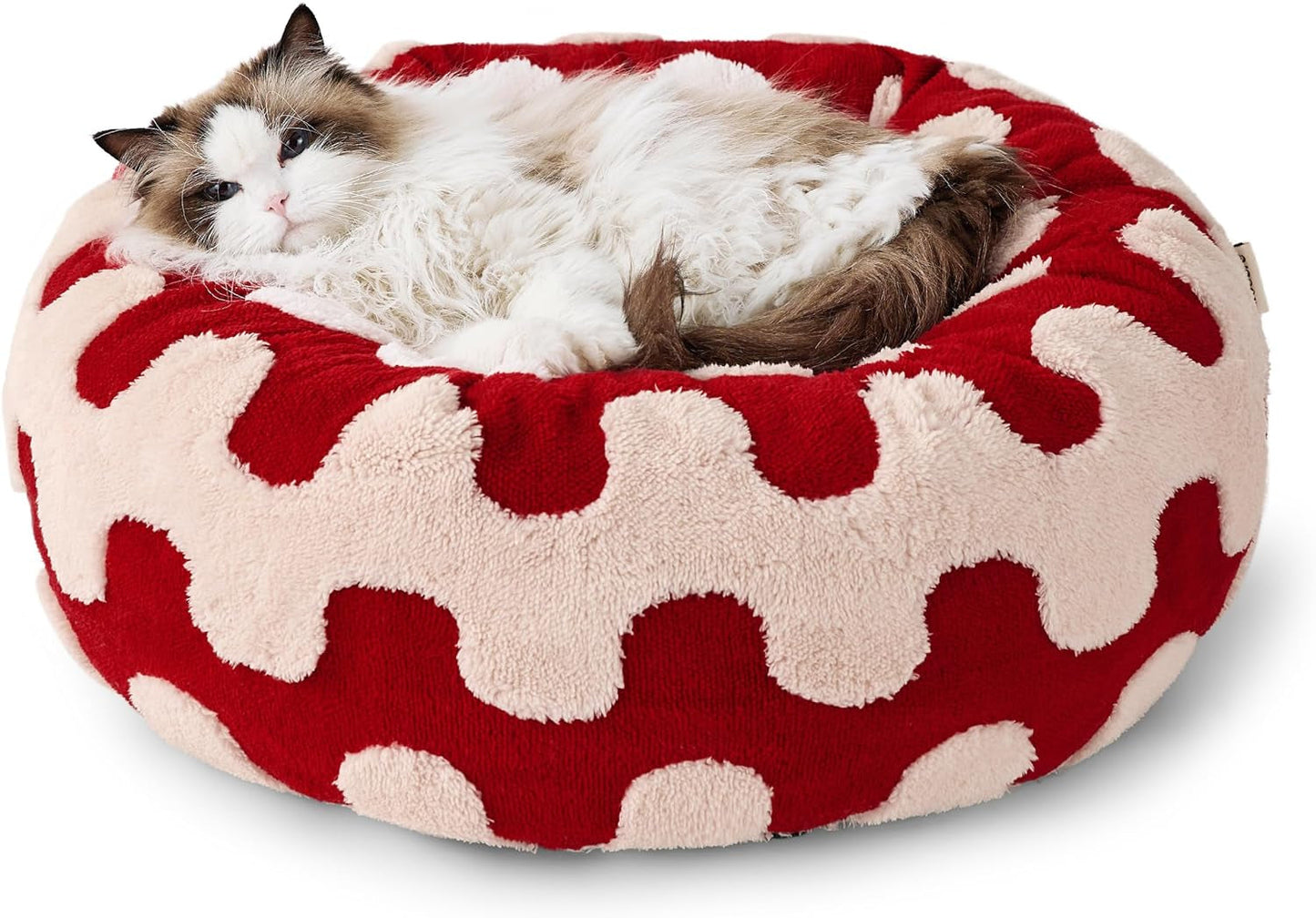 Lesure Donut Small Dog Bed - round Cat Beds for Indoor Cats Calming Pet Beds, Cute Modern Beds with Jacquard Shaggy Plush & anti Slip Bottom, 30 Inch, Blue