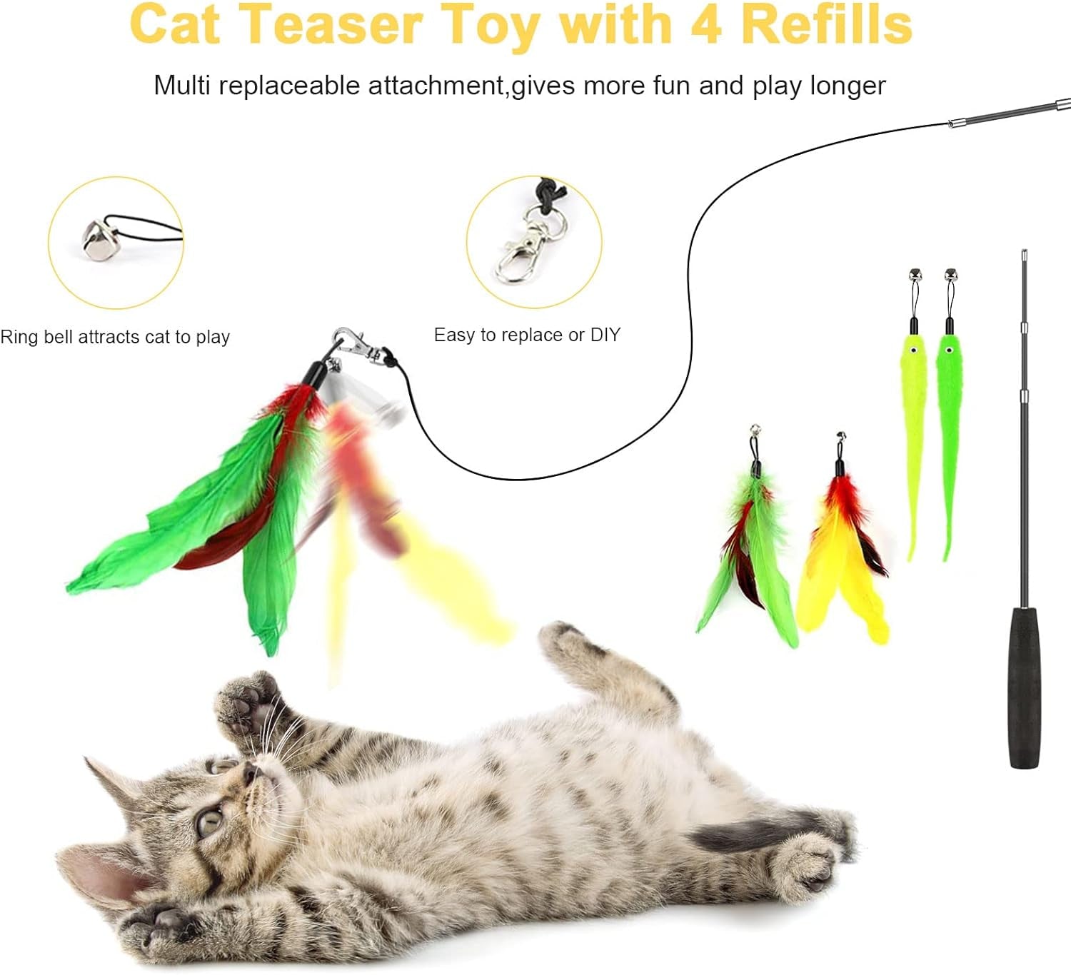 34Pcs Cat Toys Kitten Toys,Interactive Cat Toys Set with Collapsible Cat Tunnels Tent for Indoor Cats,Retractable Cat Wand Toys Catnip Toys Cat Feather Teaser Fluffy Mouse Crinkle Balls for Cat,Kitty