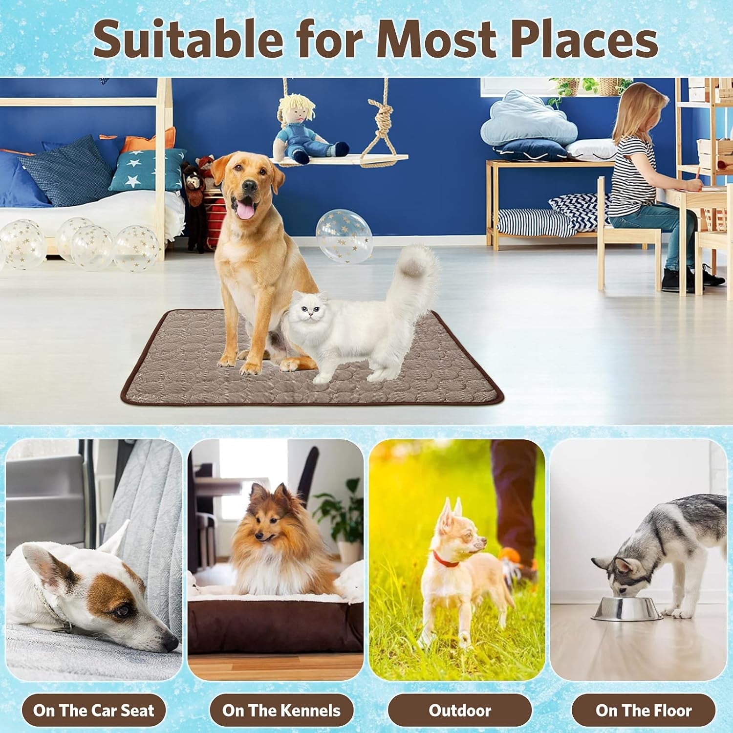 Dog Cooling Mat, Pet Self-Cooling Pad for Dogs,Cooling Mat for Dogs Washable Cooling Pet Mats for Kennels, Crates and Beds