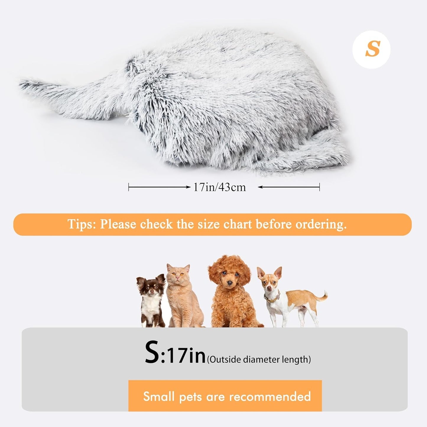 3 in 1 Dog Cat Bed with Detachable Blanket round Calming Anti-Anxiety Puppy Bed Soft Plush Washable Anti-Slip Waterproof Dog Bed for Small Breed Dogs Cats (Grey, S)