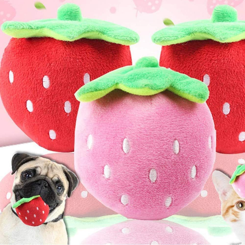 1Pc Red Strawberry Practical Design and Durable Interactive Plush Squeaky Dog Toys Electronic Motion Pet Toy for Prevent Boredom Red Pet Supplies Creative and Exquisite Dog Squeak Toys