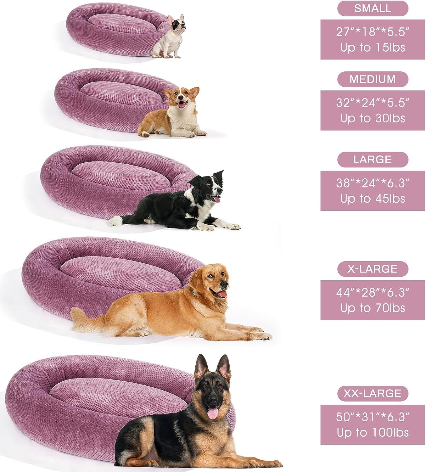 Jiupety Bagel Dog Bed for Small Medium Dogs,Calming Washable Puppy Cat Bed Indoor,Cozy Anti-Anxiety round Dount Pets Beds,Purple L