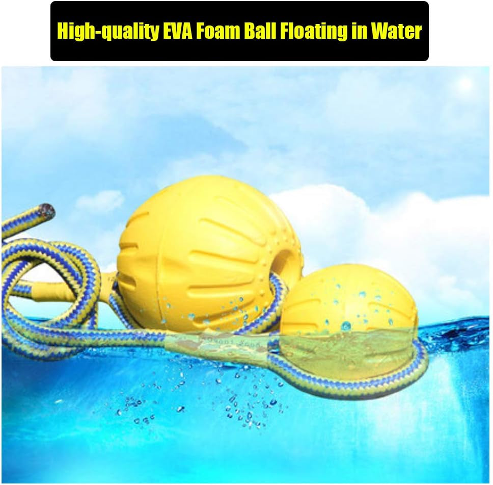 2Pcs Diameter 3.54Inch Large Dog Rope Ball, EVA Rubber Ball on a Rope Dog Toy Can Floats in Water, for Interactive Pet Chewing Training Working Dog Rope Ball Toy, Tugging Ball Toys(Yellow)