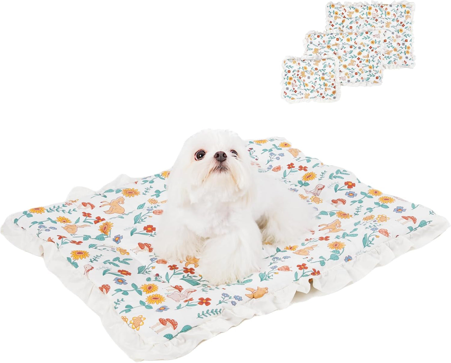 Floral Dog Dog Bed Mat Plush Kennel Pad Winter Warm Cat Sleeping Mat Anti-Slip Puppy Bed Thicken Dog Bed for Small Medium Soft Comfy Green Small