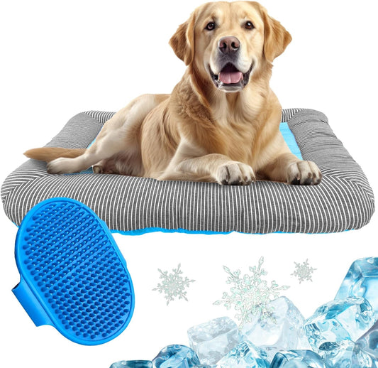 Dog Mat, Dog Cooling Mat, Pet Cooling Mat, with Silicone Pet Brush, Cooling Pad for Dogs