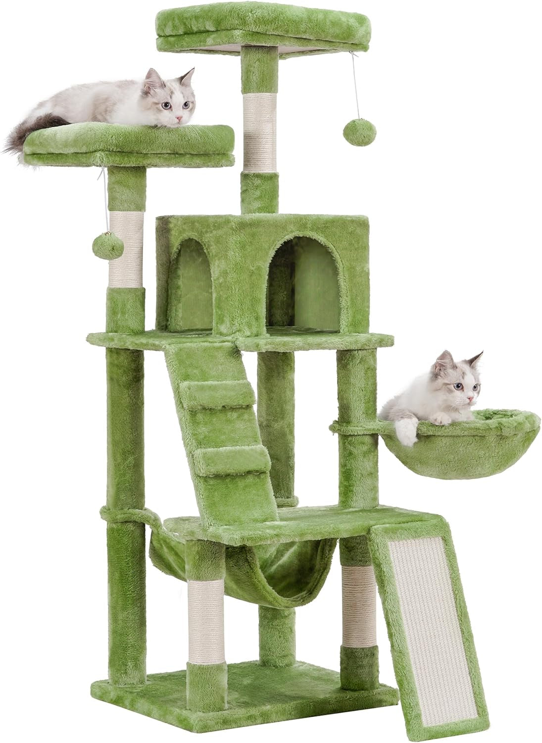 Heybly Cat Tree, Cat Tower for Indoor Cats,Multi-Level Cat Furniture Condo for Cats with Padded Plush Perch, Cozy Basket and Scratching Board Light Gray HCT014W